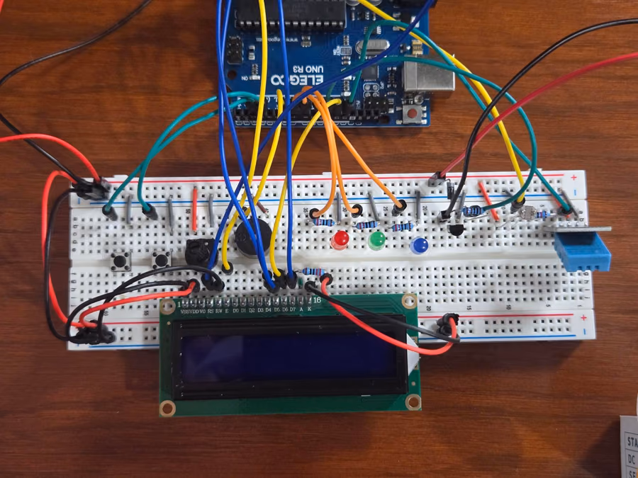 Close-up of the breadboard wiring